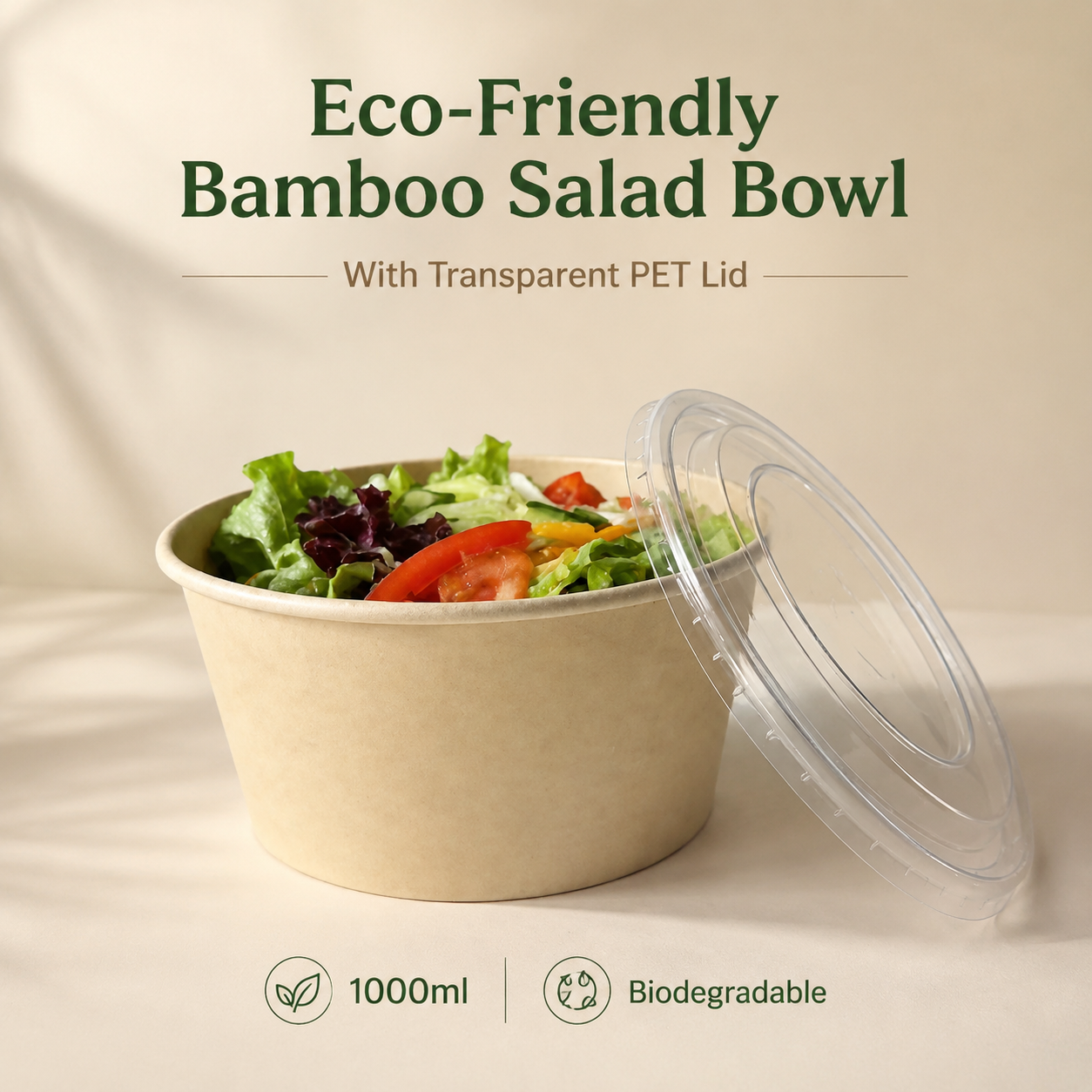 BOWL DE BAMBÚ 1000 ML + TAPA PET - Imagen 2
